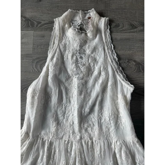 Boho Lace Hi Low Maxi Dress Ivory Cottagecore Romantic Festival EUC No Tags - Picture 6 of 11